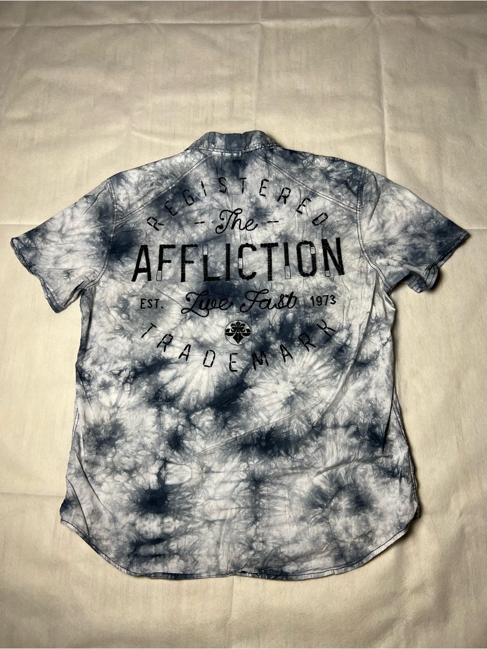 Affliction blue & white tie-dye button-up shirt